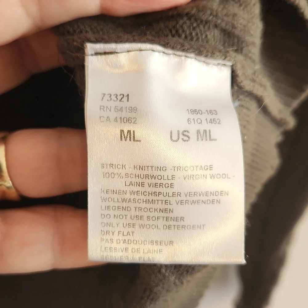 Bogner Virgin Cable Knit Wool Olive Green 1/4 Zip-Up Sweater Sz M/L